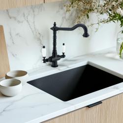 PB Nostalgico Rubinetto da cucina rustico e classico opaco nero con manopole bianche 1208953912