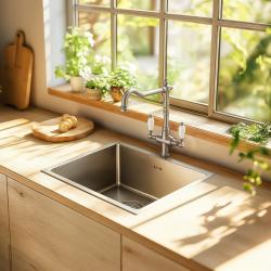 PB Rubinetto da cucina classico nostaligo e rustico con maniglie bianche in acciaio inossidabile 1208953915