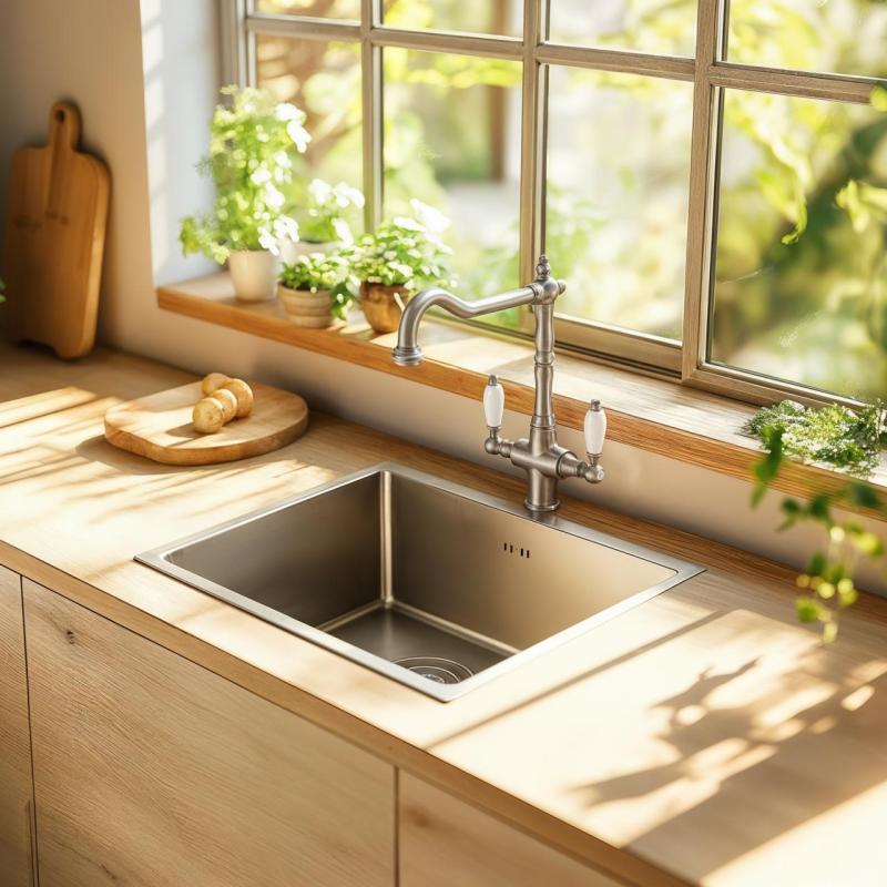 PB Rubinetto da cucina classico nostaligo e rustico con maniglie bianche in acciaio inossidabile 1208953915