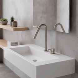 Waterevolution Flow Miscelatore per lavabo a 2 fori interamente in acciaio inossidabile con beccuccio piccolo a V da 120 mm T1121VIE