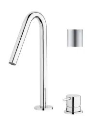 Waterevolution Flow Miscelatore per lavabo a 2 fori interamente in acciaio inossidabile con beccuccio piccolo a V da 120 mm T1121VIE