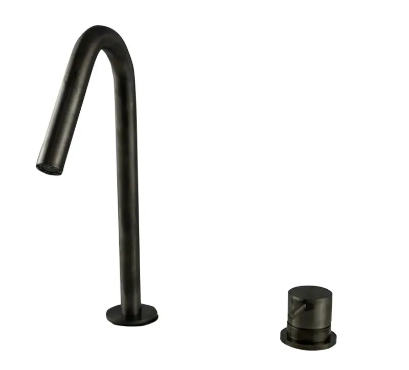 Waterevolution Flow Rubinetto lavabo a 2 fori PVD Gun Metal con piccolo V 120 mm di sbocco T1121VGME