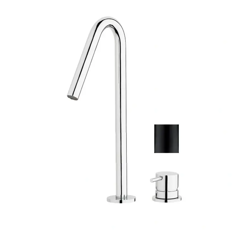 Waterevolution Flow Miscelatore per lavabo a 2 fori nero con beccuccio alto a V da 120 mm di uscita T1122VPR