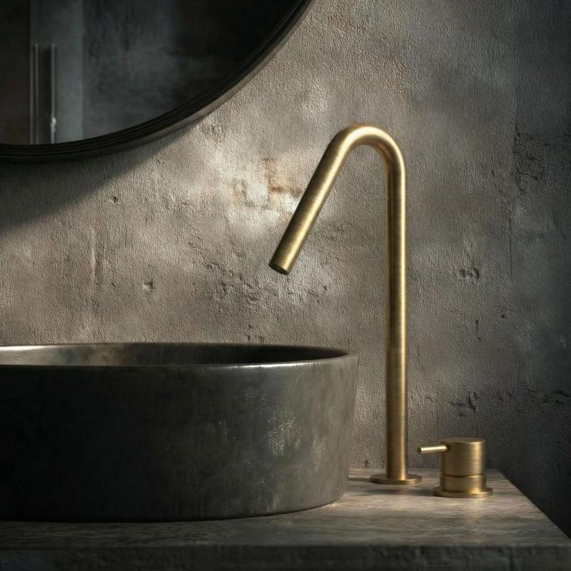 Waterevolution Flow Miscelatore per lavabo a 2 fori ottone spazzolato con beccuccio alto a V 120 mm T1122VLE