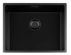 Lorreine 50BQ-FU Lavello in quarzo nero 50x40cm m0ntaggio a filo e sotto il piano con tappo a cestello nero 1208954002