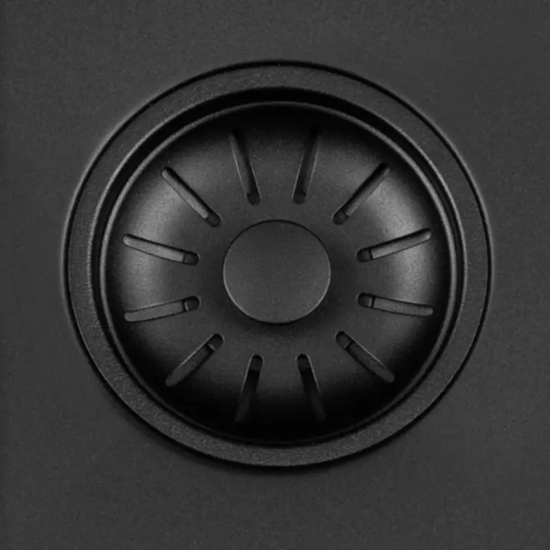 Lorreine 50BQ-FU Lavello in quarzo nero 50x40cm m0ntaggio a filo e sotto il piano con tappo a cestello nero 1208954002