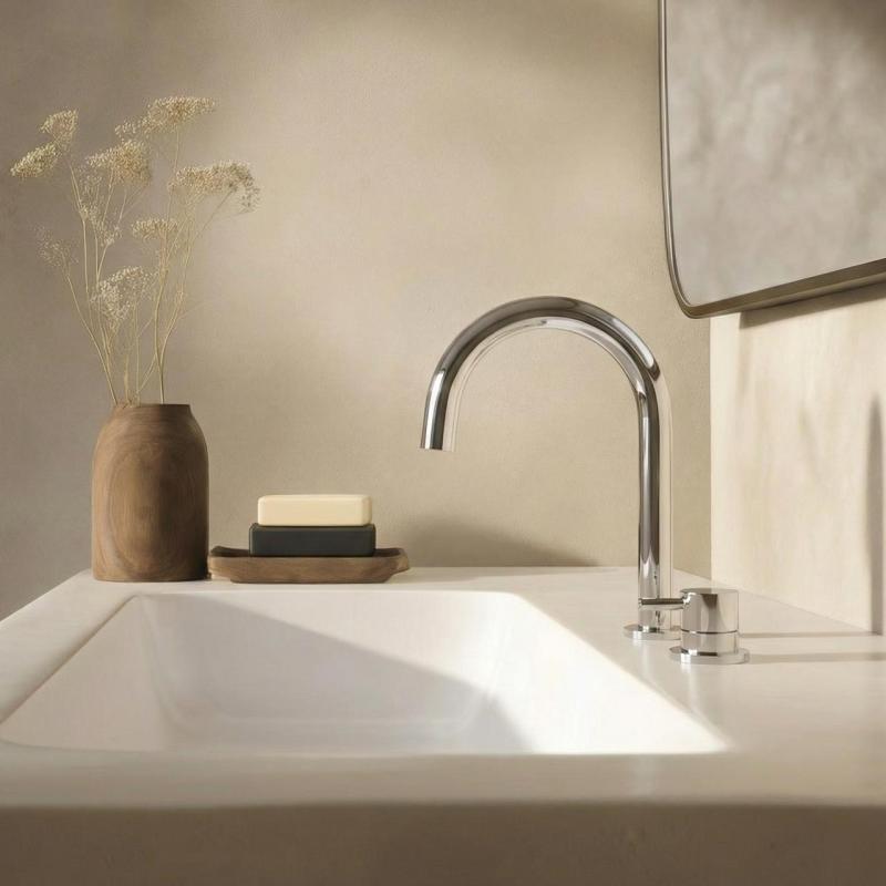 Waterevolution Flow Rubinetto per lavabo a 2 fori cromo con beccuccio basso a U da 113 mm T1121U01