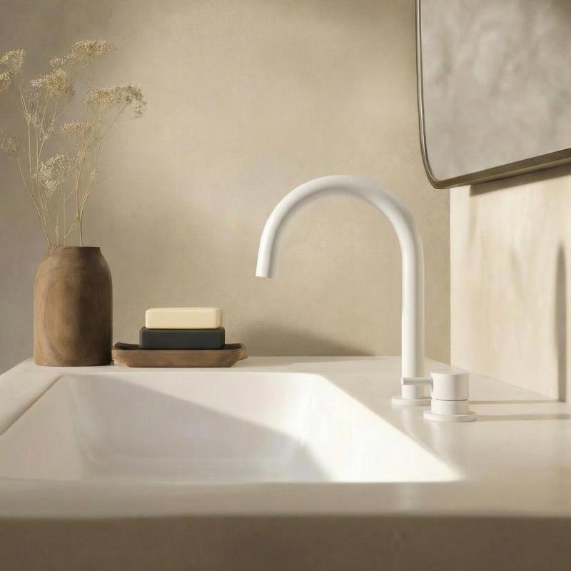 Waterevolution Flow Rubinetto lavabo a 2 fori bianco con bocca bassa 113 mm T1121UBR