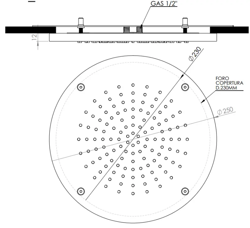 SB Rubinetterie, doccia a soffitto rotonda incassata in corian solido bianco opaco, con testa doccia da 25 cm. 1208954085