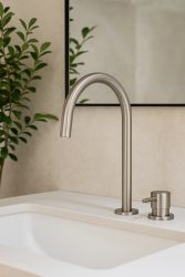 Waterevolution Flow Rubinetto lavabo a 2 fori interamente in acciaio inox con bocca alta 200 mm T1122UIE