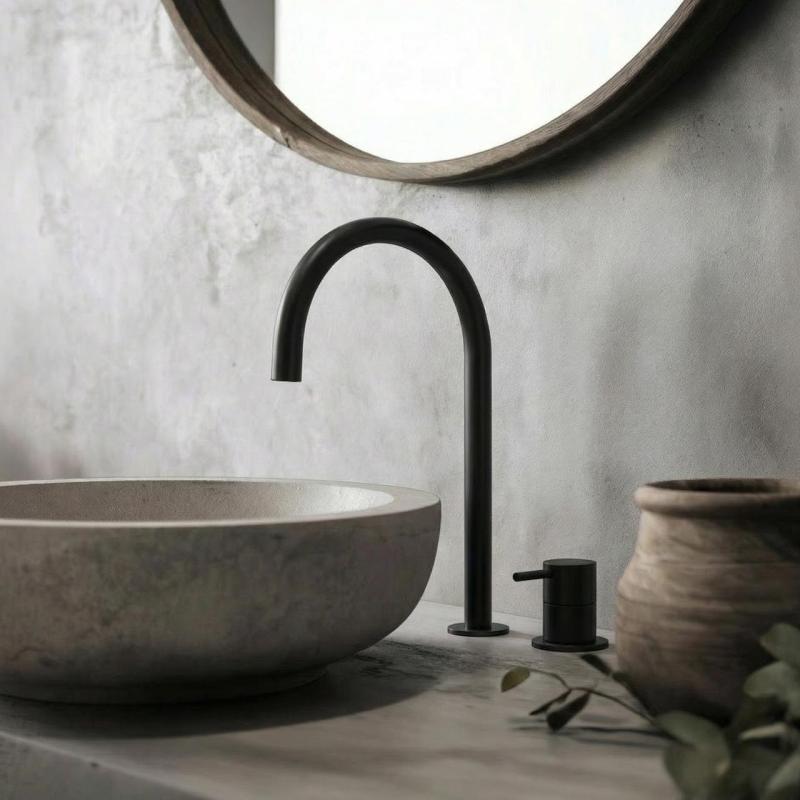 Waterevolution Flow Rubinetto lavabo a 2 fori nero con bocca alta 200 mm T1122UPR