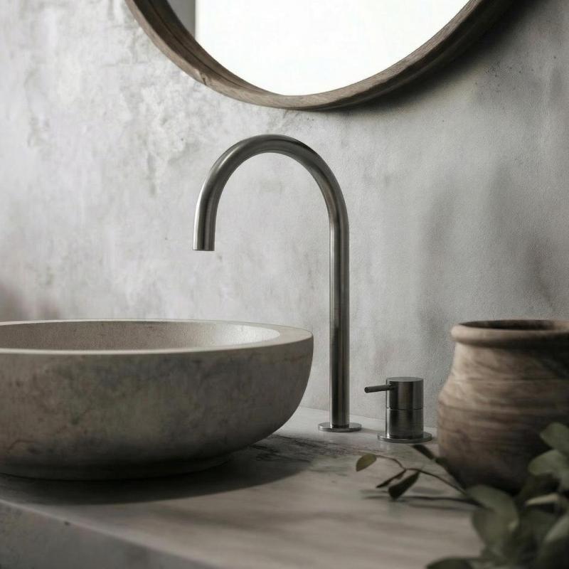 Waterevolution Flow Rubinetto lavabo a 2 fori PVD Gun Metal con bocca alta 200 mm T1122UGME