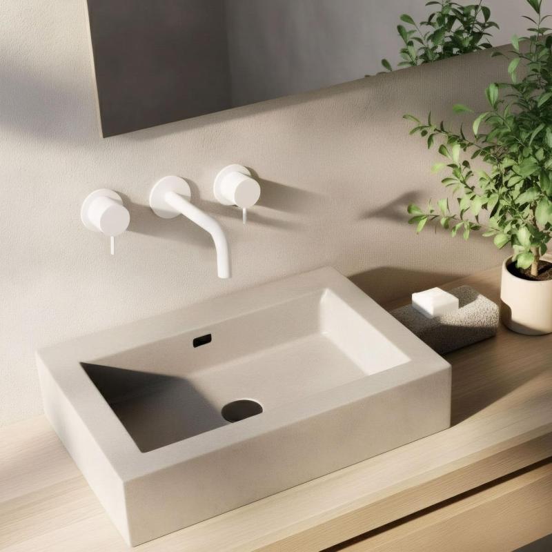 Waterevolution Flow Rubinetto lavabo da incasso a 3 fori Bianco opaco con bocca 10 cm T1163FBR-10