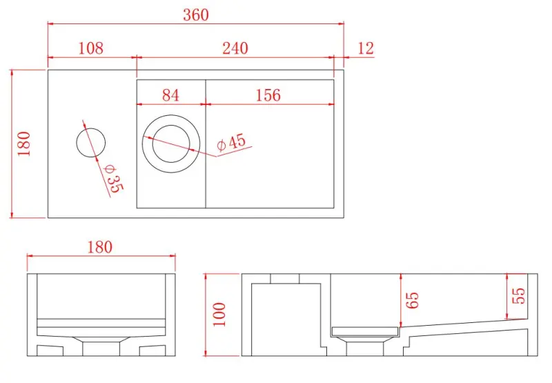 Solid-S Fontana in solid surface nero opaco, L36 x P18 x H10 cm, con copertura, modello a sinistra con foro per rubinetto 1208954158