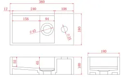 Solid-S Fontana in solid surface nero opaco, L36 x P18 x H10 cm, con copertura, modello a destra con foro per rubinetto 1208954163