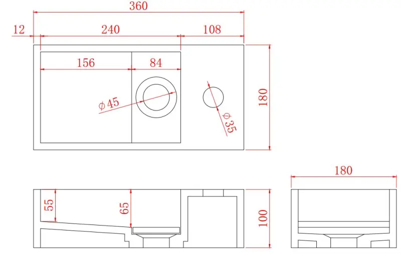 Solid-S Fontana in solid surface nero opaco, L36 x P18 x H10 cm, con copertura, modello a destra con foro per rubinetto 1208954163