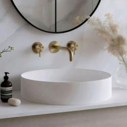 Waterevolution Flow 3-hole Built-in Washbasin Faucet Fully Brushed Brass with spout 15 cm T1163FLE-15