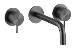 Waterevolution Flow 3-hole Built-in Washbasin Faucet PVD Gun metal with spout 15 cm T1163FGME-15