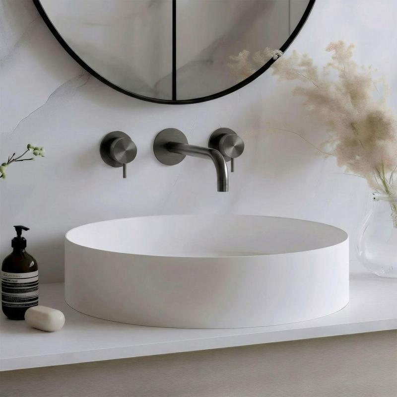 Waterevolution Flow 3-hole Built-in Washbasin Faucet PVD Gun metal with spout 15 cm T1163FGME-15