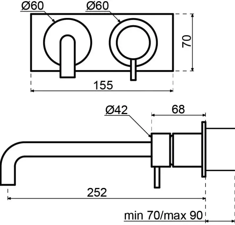 Rubinetto da incasso per lavabo Watervolution Flow con placca di copertura interamente in acciaio inox con bocca di erogazione da 15 cm T1161BIE-15