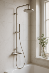 Waterevolution Flow combinazione doccia con termostato e soffione a pioggia interamente in acciaio inossidabile T141TIE