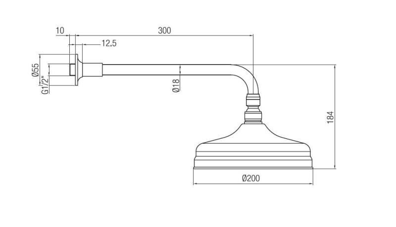Doccia a soffitto nostalgica PB da 20 cm con anticalcare e braccio doccia in bronzo