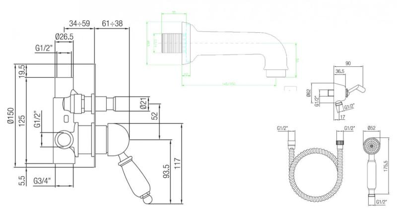 Set da bagno a incasso PB nostalgico in acciaio inossidabile