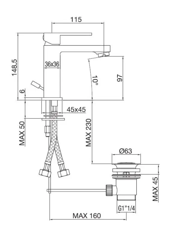 PB Kiki Miscelatore per lavabo a 1 foro nero opaco