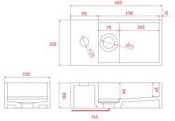 Fonte di superficie solida in marmo Solid-S B40xD22xH10cm marmo nero opaco sinistro con foro per rubinetto 1208954633