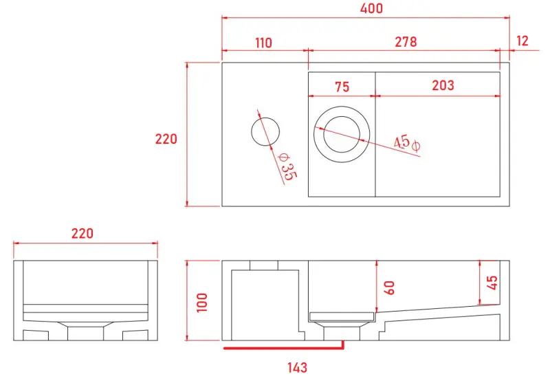Fonte di superficie solida in marmo Solid-S B40xD22xH10cm marmo nero opaco sinistro con foro per rubinetto 1208954633