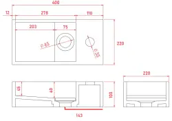 Fonte di superficie solida in marmo Solid-S B40xP22xH10cm marmo nero opaco a destra con foro per rubinetto 1208954634