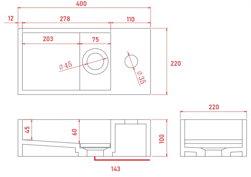 Fonte di superficie solida in marmo Solid-S B40xP22xH10cm marmo nero opaco a destra con foro per rubinetto 1208954634