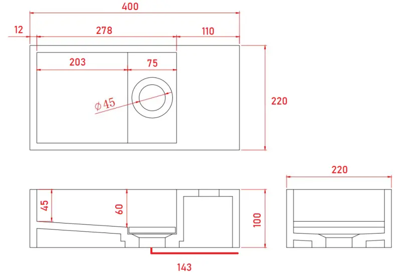 Fonte in superficie solida Solid-S Marble B40xP22xH10cm marmo nero opaco a destra senza foro per rubinetto 1208954635
