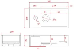 Fonte B36xD18xH10cm in Solid-S Marble solid surface, marmo nero opaco, sinistra con foro per rubinetto 1208954637.