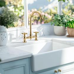 PB Rubinetto da cucina nostalgico a ponte in Ottone Natura beccuccio rotondo e manopole a stella 1208954669