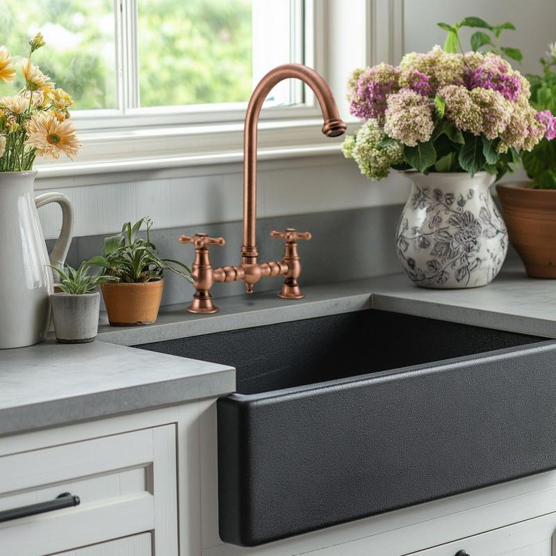 PB Rubinetto da cucina nostalgico a ponte Rame con beccuccio rotondo e manopole a stella 1208954670