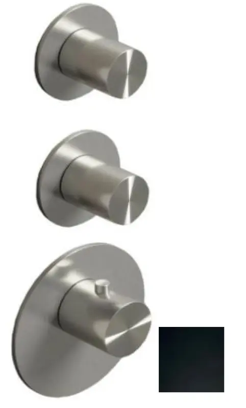 SB AESTHETICS Round Miscelatore termostatico da incasso a 3 uscite con deviatore e rubinetto di arresto nero opaco 1208954954
