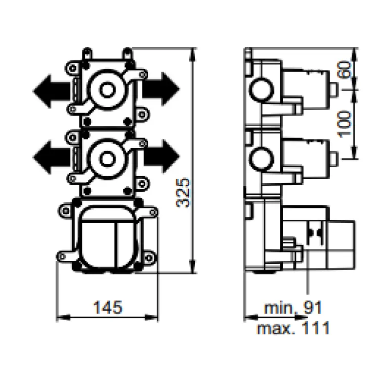SB 316 AESTHETICS Round Miscelatore termostatico ad incasso con 4 uscite / 2x rubinetti d'arresto e deviatore completamente in acciaio inossidabile 1208954956
