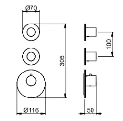 SB AESTHETICS Round Miscelatore termostatico a incasso con 4 uscite / 2x rubinetti di arresto Cromo 1208954960