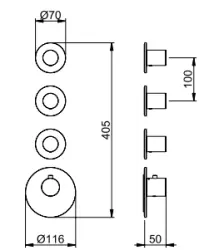 SB 316 AESTHETICS Round Miscelatore termostatico ad incasso con 3 uscite / 3x rubinetti d'arresto completamente in acciaio inossidabile 1208954963