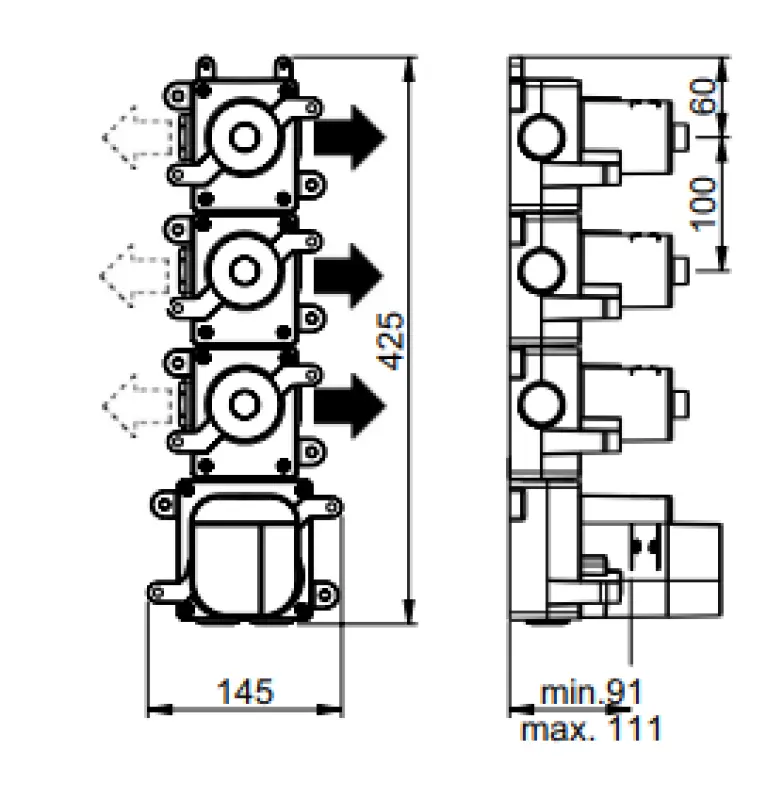 SB 316 AESTHETICS Round Miscelatore termostatico ad incasso con 3 uscite / 3x rubinetti d'arresto completamente in acciaio inossidabile 1208954963