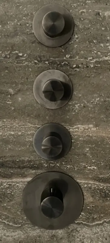 SB 316 AESTHETICS Round Miscelatore termostatico ad incasso con 3 uscite/3x rubinetti d'arresto PVD gun metal 1208954967