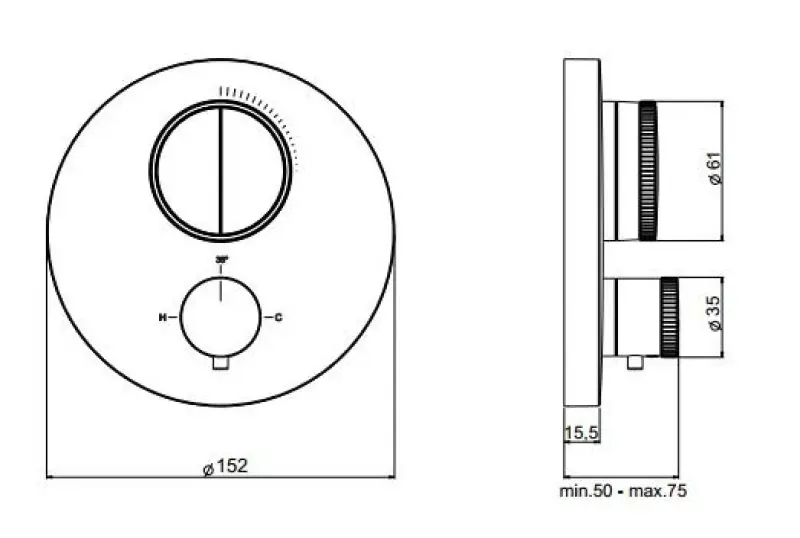 SB Push Round Miscelatore termostatico da incasso con deviatore a pulsante e regolatore di volume bianco opaco 1208955067