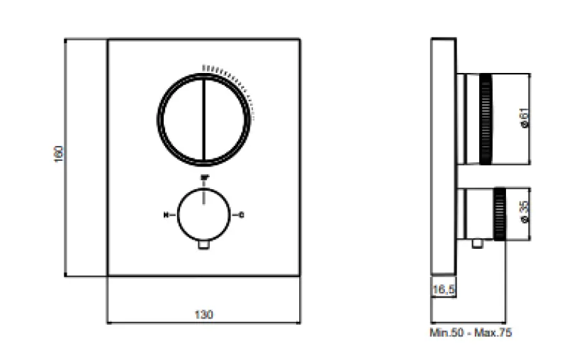 SB Push Square Miscelatore termostatico a incasso con deviatore a pulsante e regolatore di volume PVD rame 1208955128