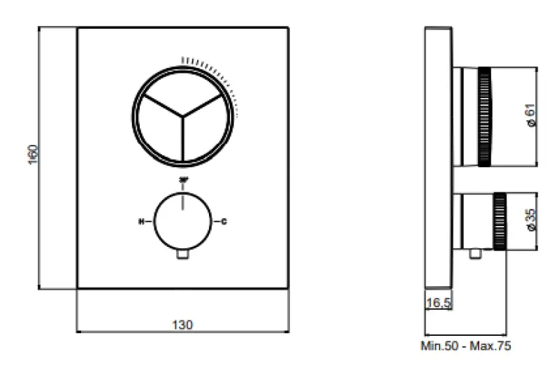 SB Push Square concealed thermostatic mixer with push button 3-way diverter and flow regulator PVD copper 1208955136