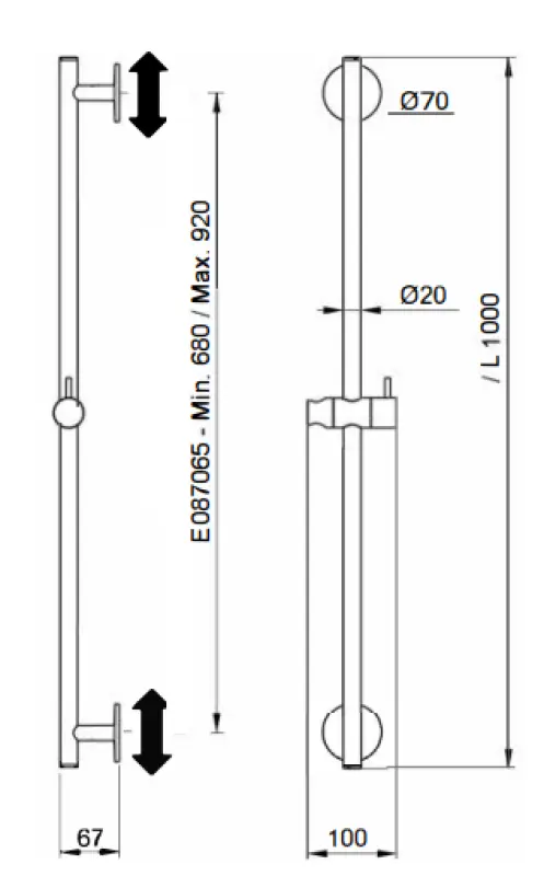 SB Rubinetterie Universale L 1000 Flexi Round asta doccia cromata 1208955231