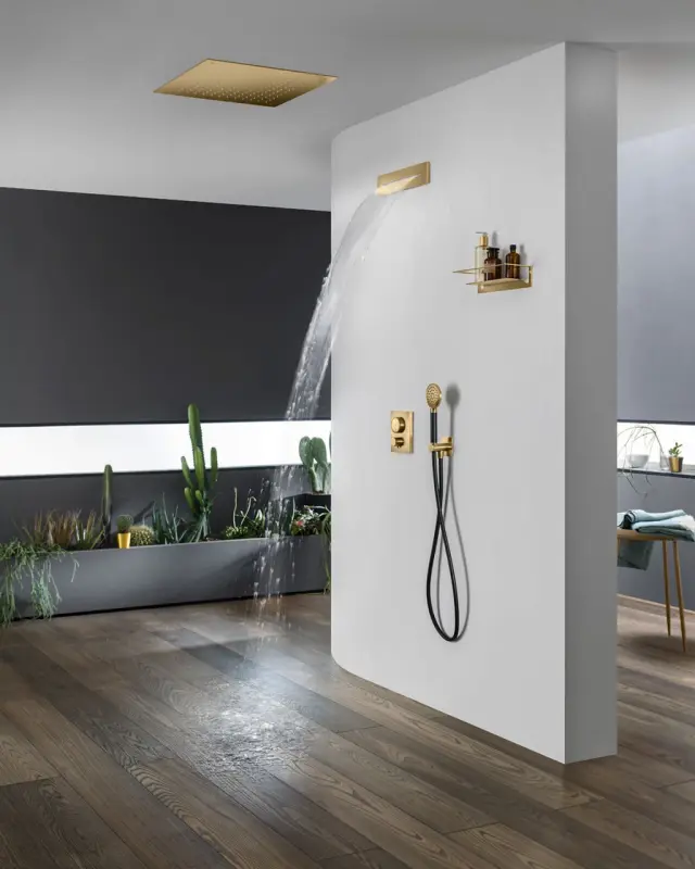 SB Square 316 Doccia a soffitto incasso 50x50cm PVD oro 1208955322