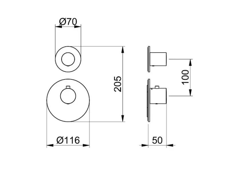 SB Round Set doccia ad incasso interamente in acciaio inox spazzolato 316