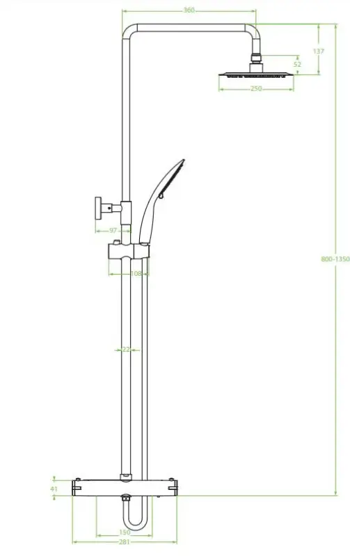 Aquadesign Valence set doccia termostatico con soffione a pioggia cromato