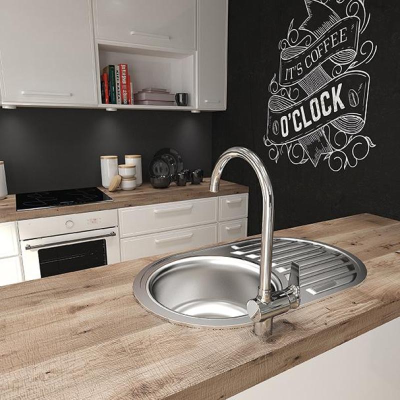 Ausmann Basic Lavello rotondo in acciaio inossidabile con scolapiatti 77x50 cm incluso sifone 1208955523